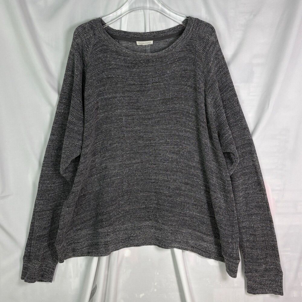 Eileen Fisher Top Size 1x Long Sleeve Gray Mesh Sweater Cotton Linen Lagenlook